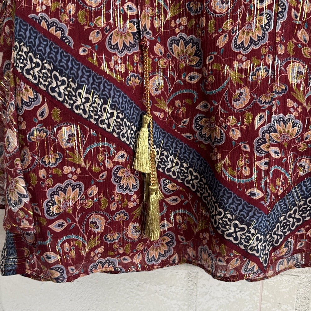 Ramy Brook Burgundy Gold Paisley Print Flowy Blouse - Picture 3 of 5